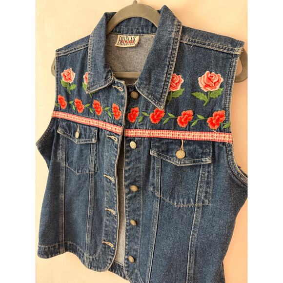 Bill Blass Denim Vest Floral Embroidery Cottage Core Boho Western Jean M / L - Picture 2 of 5